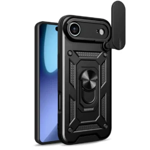Hybrid Armor Camshield iPhone 17 Air Case with Stand and Camera Cover - Blackeng