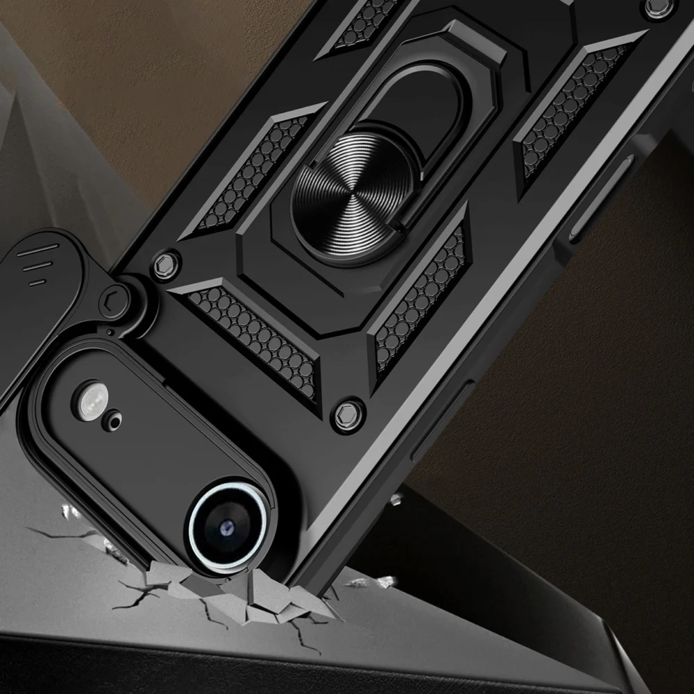 Hybrid Armor Camshield iPhone 17 Air Case with Stand and Camera Cover - Blackeng