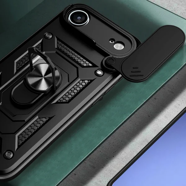 Hybrid Armor Camshield iPhone 17 Air Case with Stand and Camera Cover - Blackeng