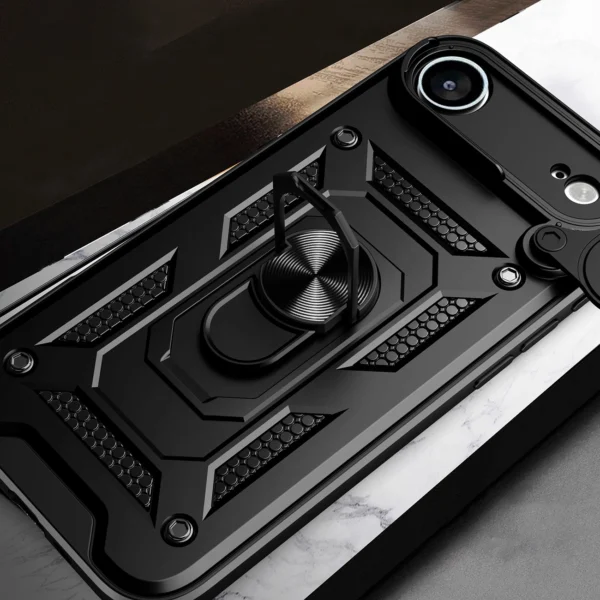 Hybrid Armor Camshield iPhone 17 Air Case with Stand and Camera Cover - Blackeng