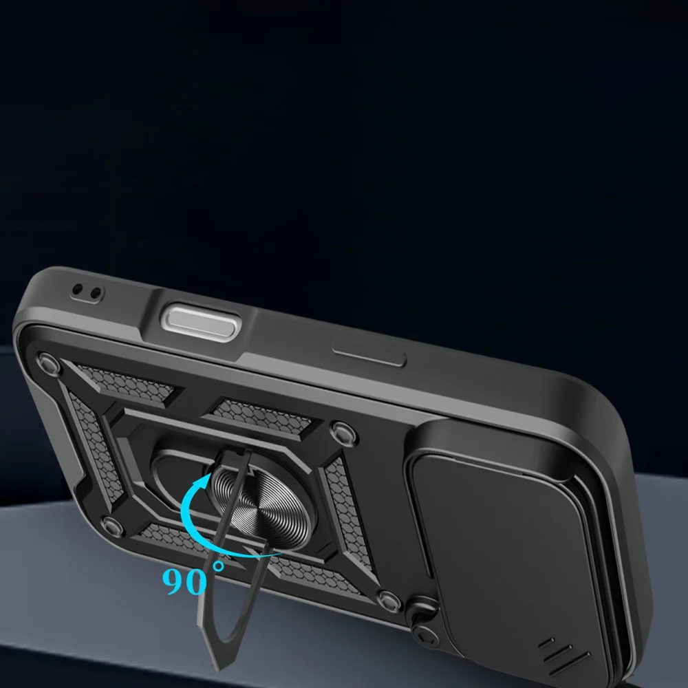 Hybrid Armor Camshield Case for iPhone 17 Pro Max with Stand and Camera Cover - Blackeng