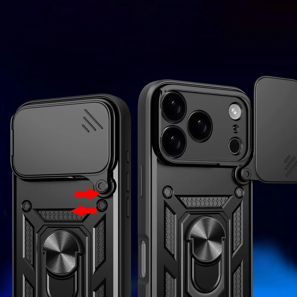 Hybrid Armor Camshield Case for iPhone 17 Pro Max with Stand and Camera Cover - Blackeng