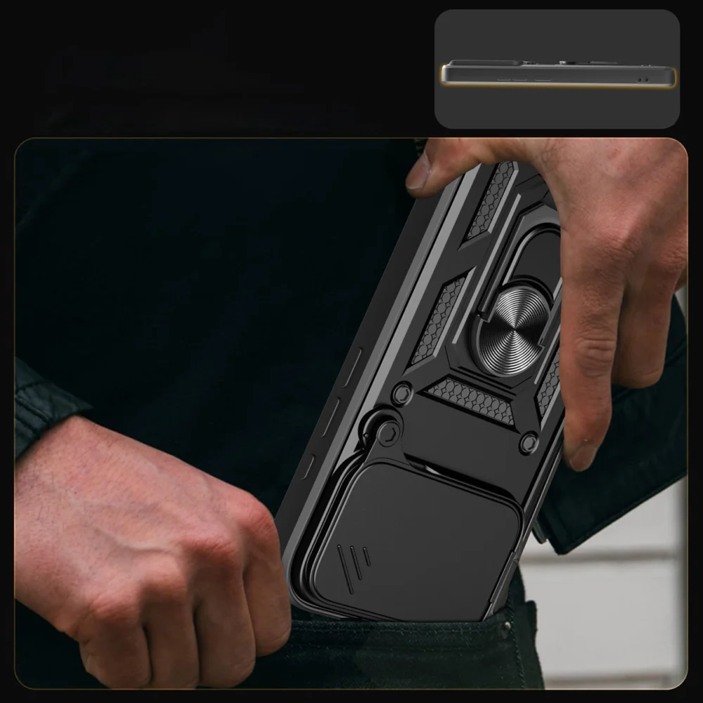 Hybrid Armor Camshield Case for iPhone 17 Pro Max with Stand and Camera Cover - Blackeng