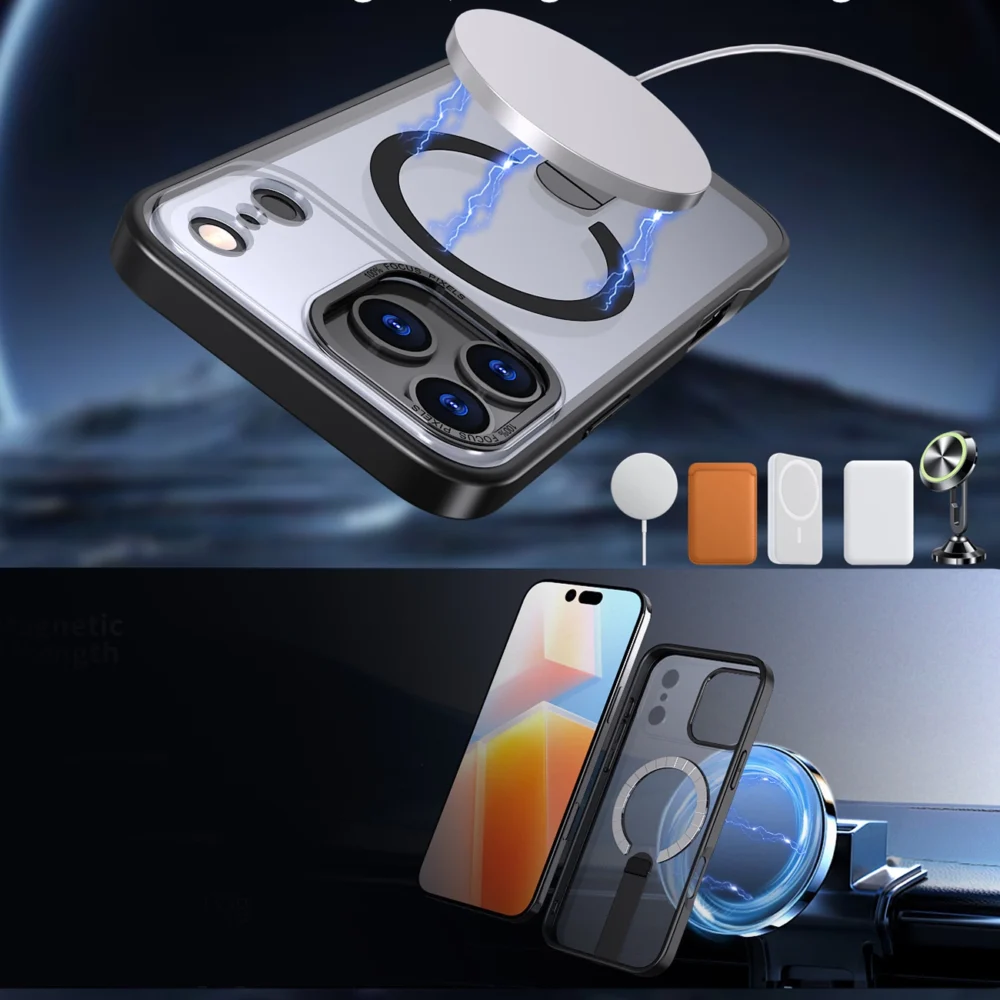 Hybrid Armor X Case for iPhone 17 Pro Max with Stand, Compatible with MagSafe - Blackeng