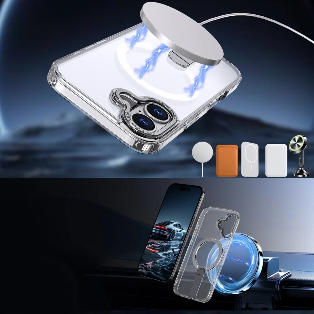 Hybrid Armor X Case for iPhone 17 with Stand, Compatible with MagSafe - Transparenteng