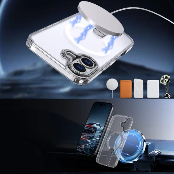 Hybrid Armor X Case for iPhone 17 with Stand, Compatible with MagSafe - Transparenteng