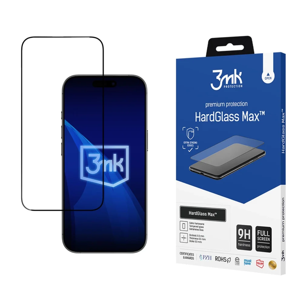 Reinforced tempered glass 3mk HardGlass Max Black for iPhone 17 Aireng