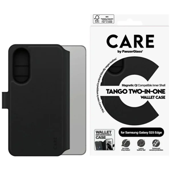 CARE by PanzerGlass Feature Tango 2in1 Wallet Qi Case for Samsung Galaxy S25 Edge - Blackeng