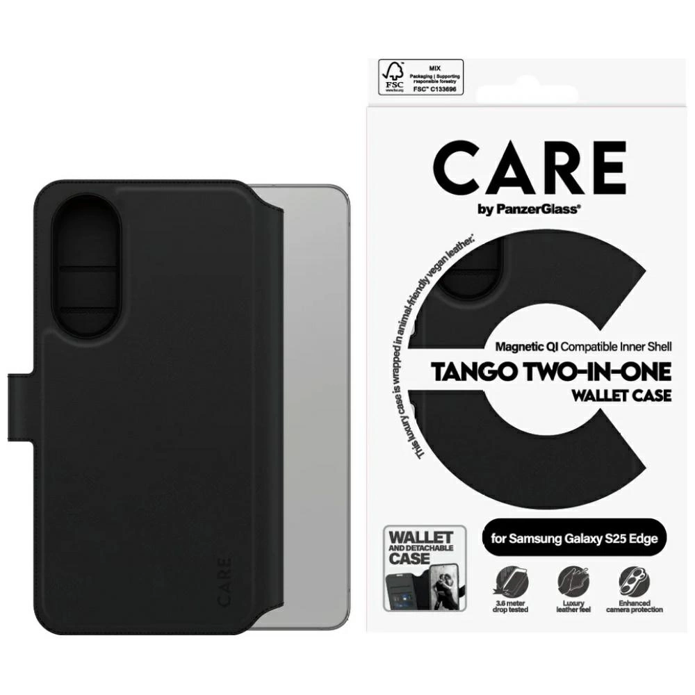 CARE by PanzerGlass Feature Tango 2in1 Wallet Qi Case for Samsung Galaxy S25 Edge - Blackeng