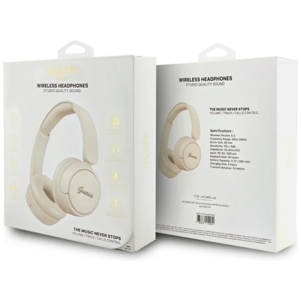 Guess Metal Logo Script Over-Ear Headphones - Beigeeng