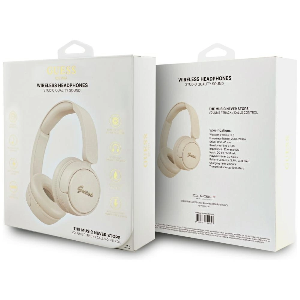 Guess Metal Logo Script Over-Ear Headphones - Beigeeng