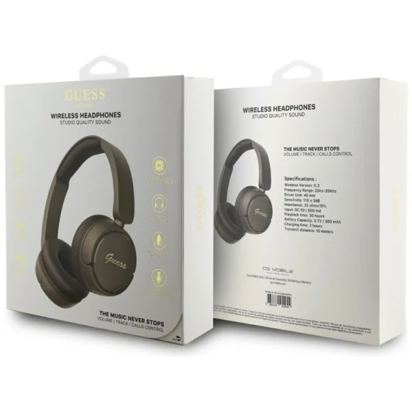 Guess Metal Logo Script Over-Ear Headphones - Browneng
