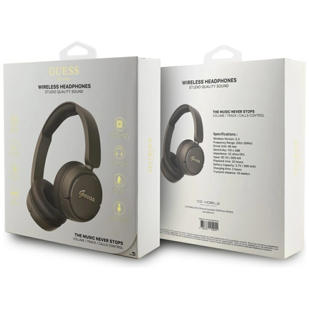 Guess Metal Logo Script Over-Ear Headphones - Browneng
