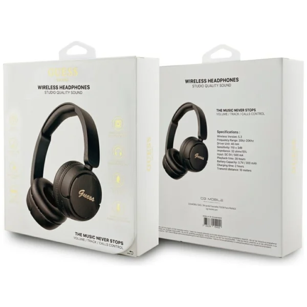 Guess Metal Logo Script Over-Ear Headphones - Blackeng