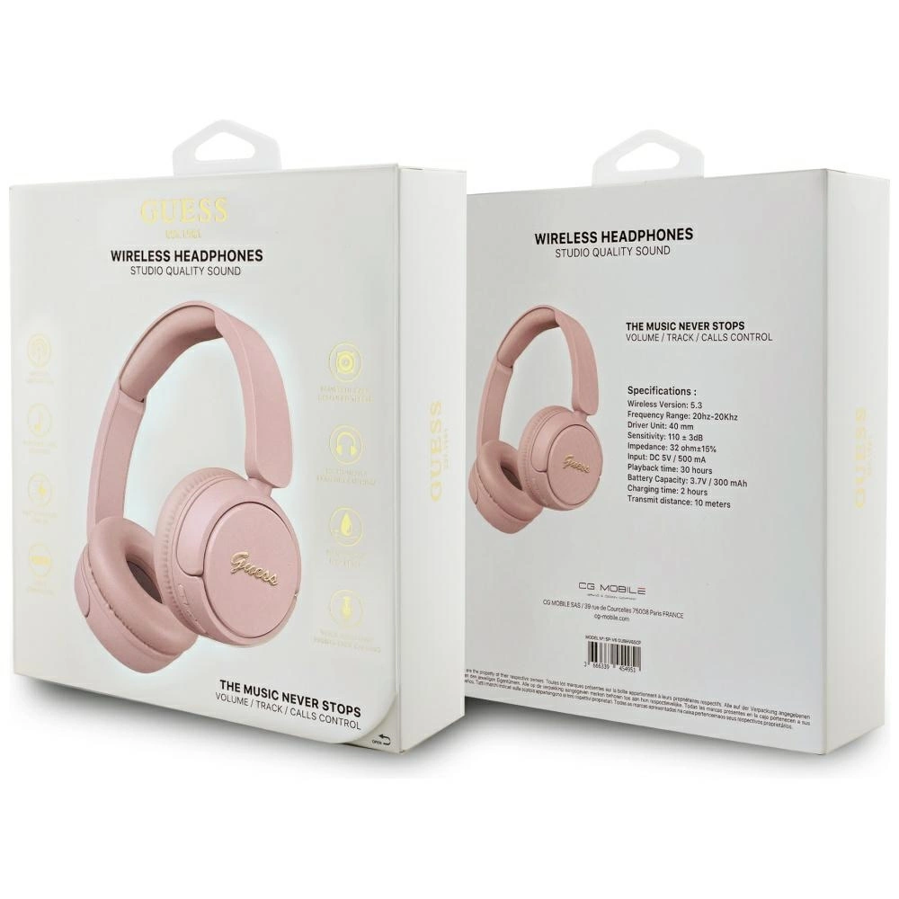 Guess Metal Logo Script Over-Ear Headphones - Pinkeng