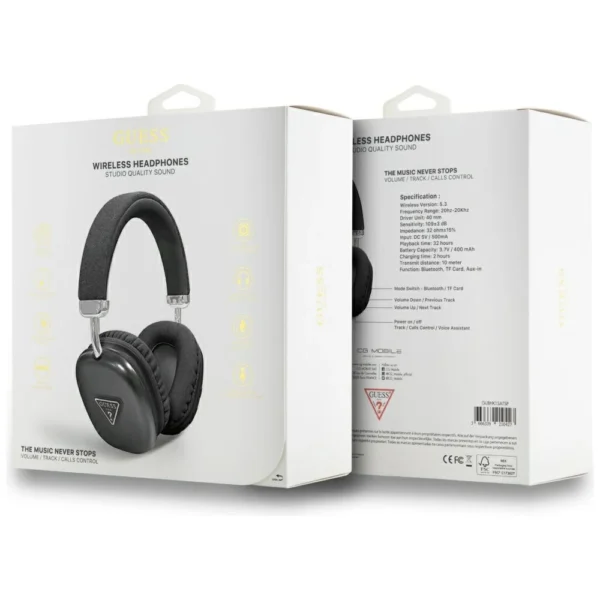 Guess Metallic Triangle Logo Over-Ear Headphones - Blackeng