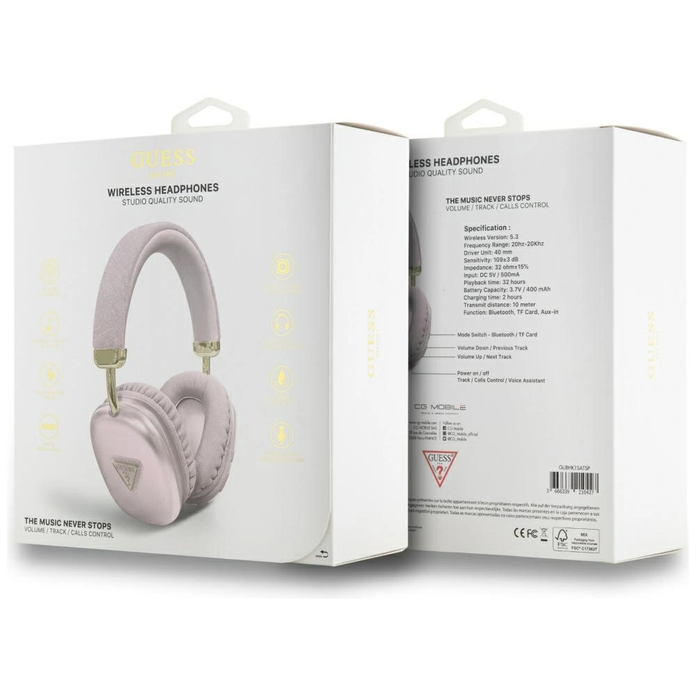 Guess Metallic Triangle Logo Over-Ear Headphones - Pinkeng
