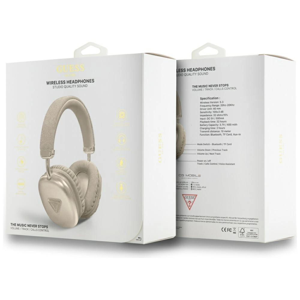 Guess Bluetooth 5.3 Metallic Triangle Logo Gold Over-Ear Headphoneseng