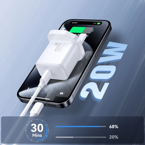 Joyroom JR-TCF20 PD 20W Wall Charger (UK Plug) with 1m USB-C Cable - Whiteeng