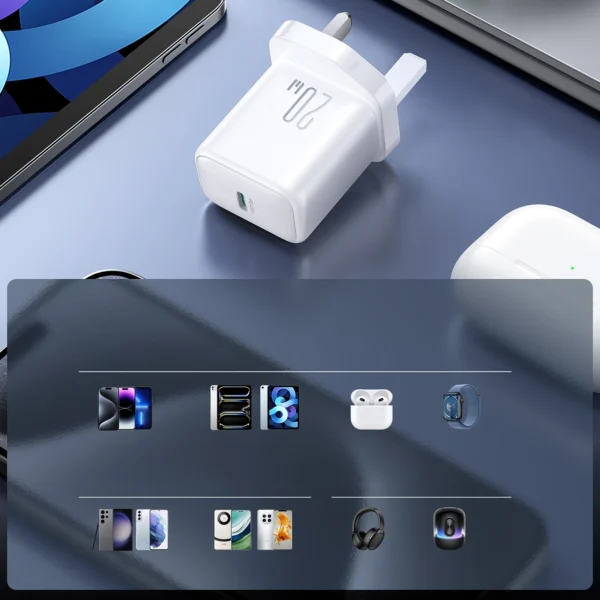 Joyroom JR-TCF20 PD 20W Wall Charger (UK Plug) with 1m USB-C Cable - Whiteeng