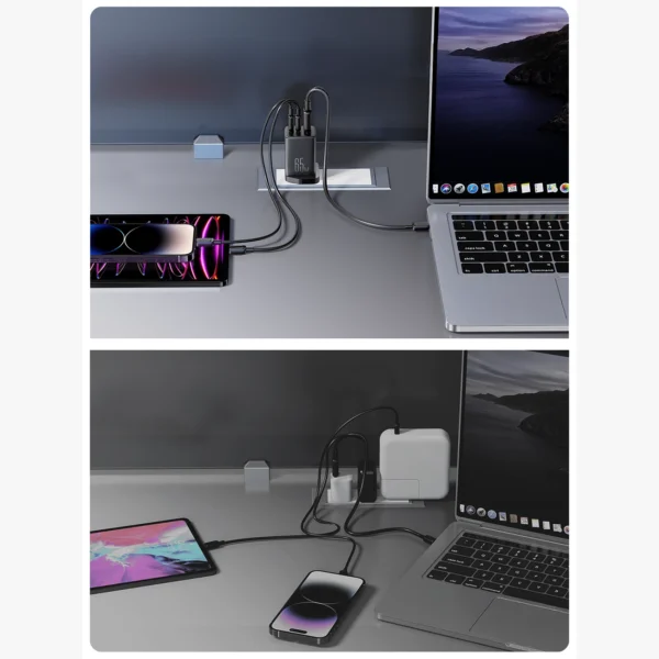 Joyroom JR-TCG01 Ultra GaN 65W Wall Charger 2 x USB-C + 1 x USB-A (UK plug) with 100W 1.2m USB-C Cable - Blackeng