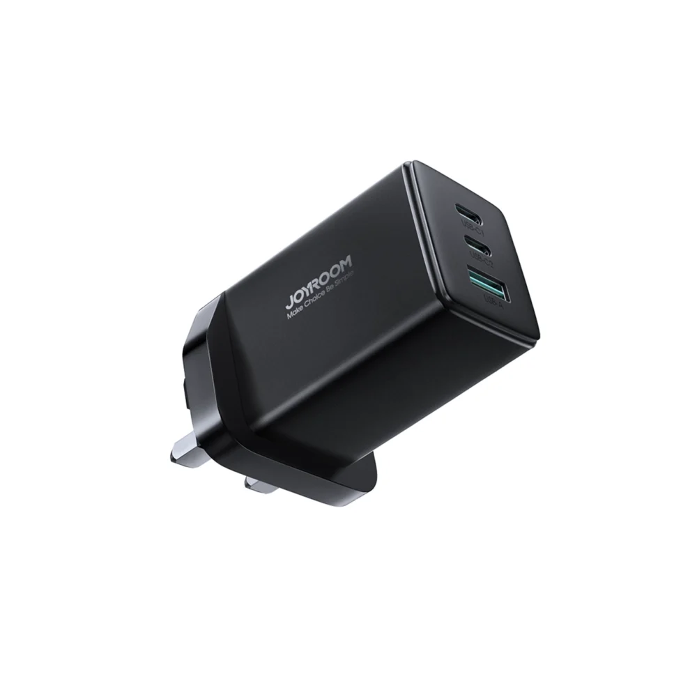 Joyroom JR-TCG01 Ultra GaN 65W Wall Charger 2 x USB-C + 1 x USB-A (UK plug) with 100W 1.2m USB-C Cable - Blackeng