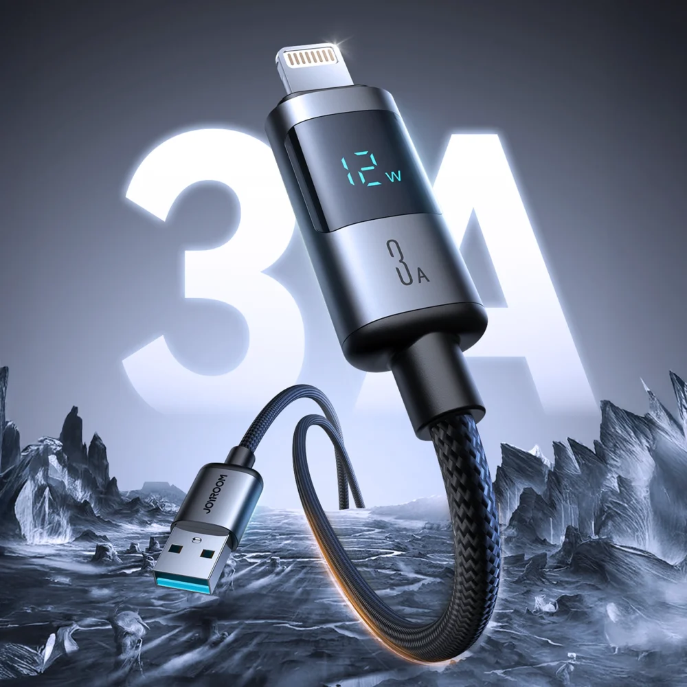 Joyroom S-A16 Pro Prism Series 3A USB-A - Lightning Cable with Display 1.2m - Blackeng