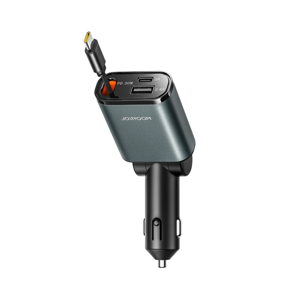 Joyroom JR-CCL07 3-in-1 Car Charger with Built-in Retractable Cable - Dark Grayeng
