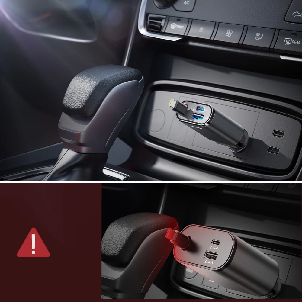 Joyroom JR-CCL07 3-in-1 Car Charger with Built-in Retractable Cable - Dark Grayeng