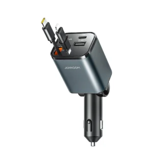 Joyroom JR-CCL05 30W 4-in-1 Car Charger with 2 Built-in Retractable Cables - Dark Grayeng