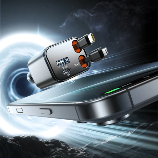 Joyroom JR-CCL05 30W 4-in-1 Car Charger with 2 Built-in Retractable Cables - Dark Grayeng