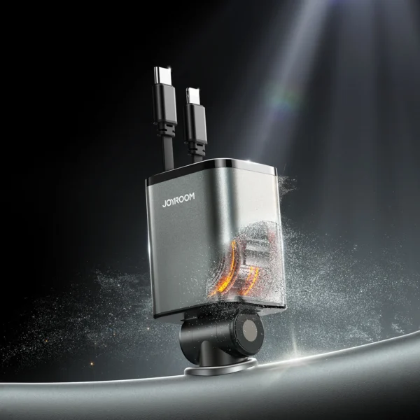 Joyroom JR-CCL05 30W 4-in-1 Car Charger with 2 Built-in Retractable Cables - Dark Grayeng