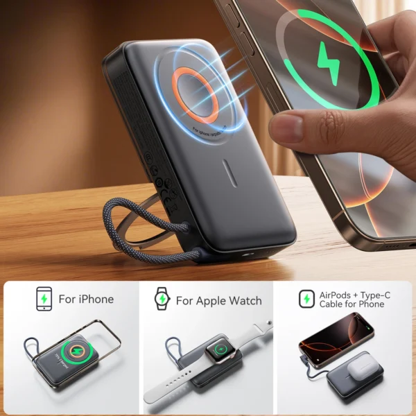 Joyroom JR-PBM02 Powerbank 22.5W 10000mAh 3in1 Magnetic Inductive Compatible with MagSafe with Built-in Cable - Blackeng