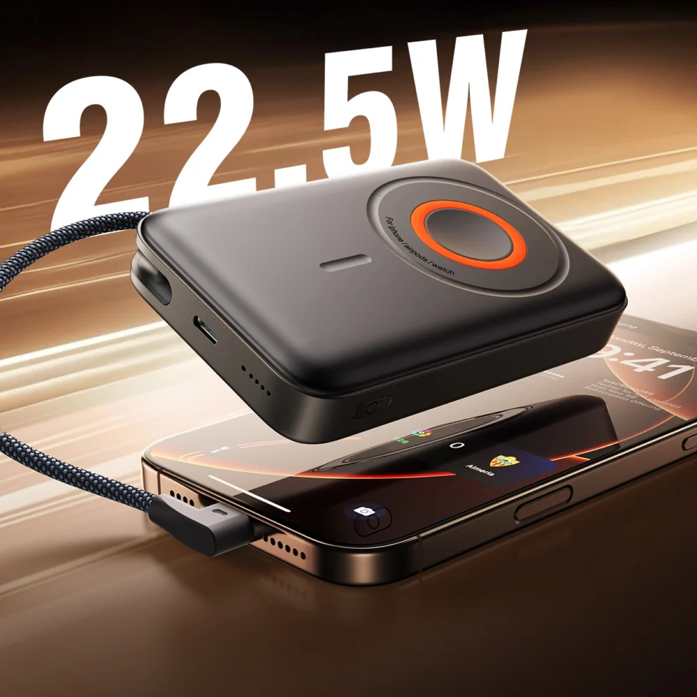 Joyroom JR-PBM02 Powerbank 22.5W 10000mAh 3in1 Magnetic Inductive Compatible with MagSafe with Built-in Cable - Blackeng