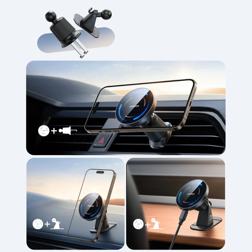 Joyroom JR-ZS502 MagSafe Compatible Car Holder with Wireless Charger for Air Vent/Dashboard - Blackeng