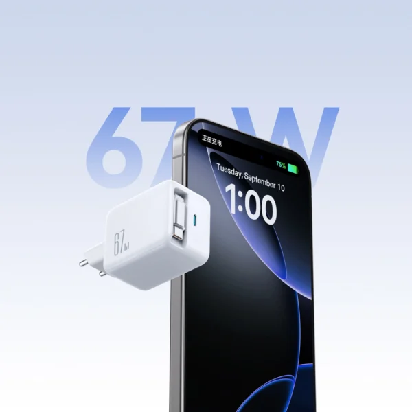 Joyroom JR-TCL06 67W GaN Wall Charger with Built-in Retractable USB-C Cable - Whiteeng