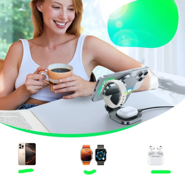 Joyroom JR-W17 Qi 3-in-1 Wireless Inductive Charger - Blackeng