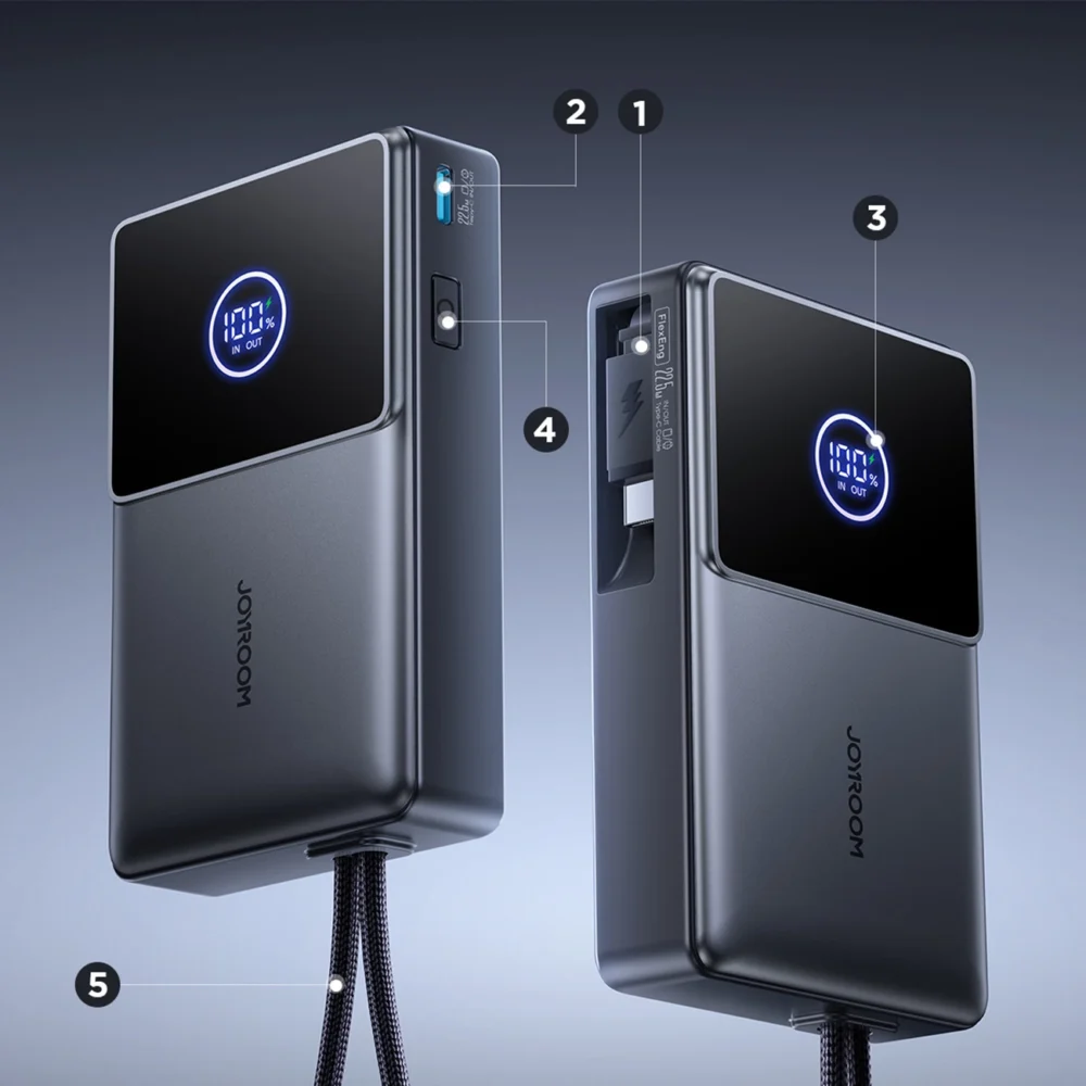 Joyroom JR-PR1 10000mAh 22.5W Powerbank with Built-in Retractable USB-C Cable - Blackeng