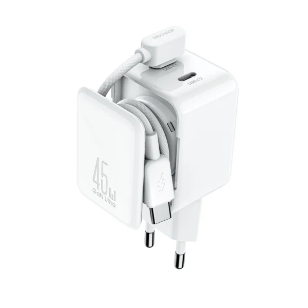 Joyroom JR-TCL05 45W GaN Wall Charger with Cable Organizer - Whiteeng