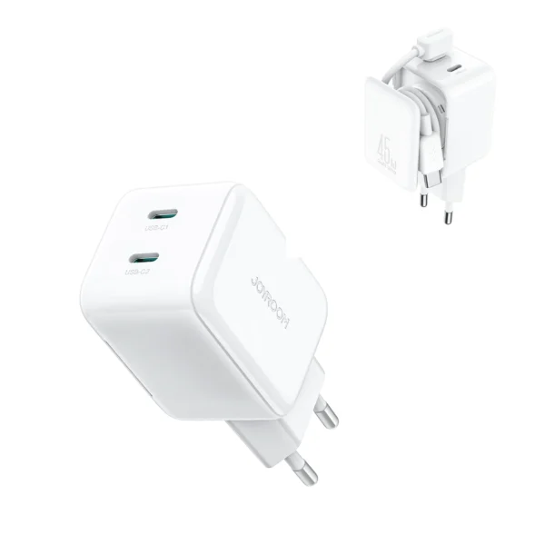 Joyroom JR-TCL05 45W GaN Wall Charger with Cable Organizer - Whiteeng