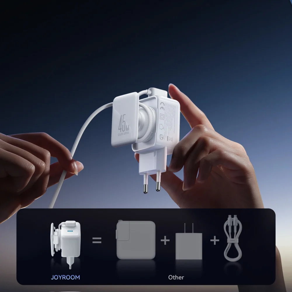 Joyroom JR-TCL05 45W GaN Wall Charger with Cable Organizer - Whiteeng