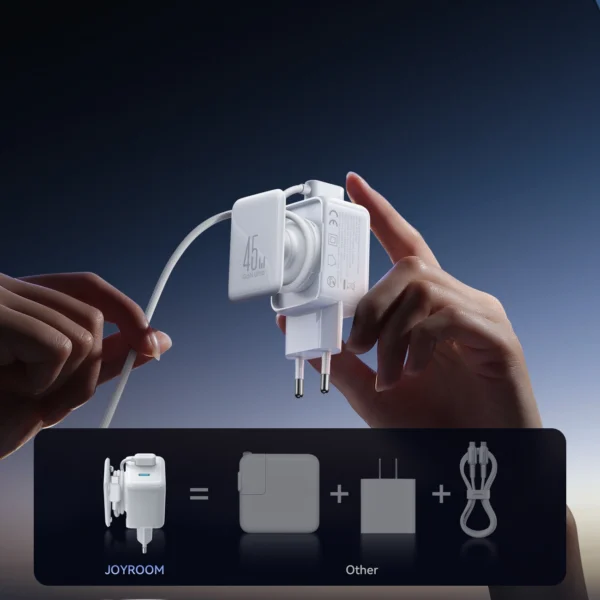 Joyroom JR-TCL05 45W GaN Wall Charger with Cable Organizer - Whiteeng