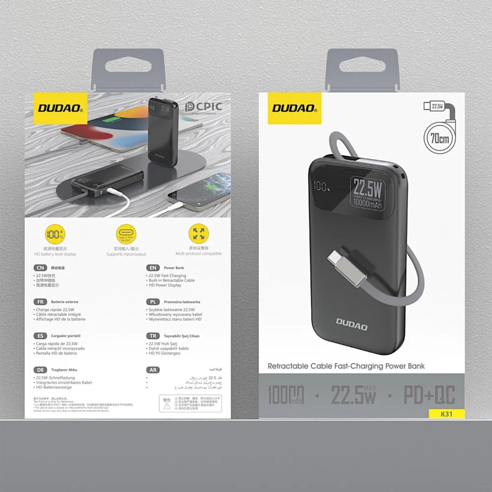 Powerbank Dudao K31 10000 mAh 22.5W PD Czarnypol