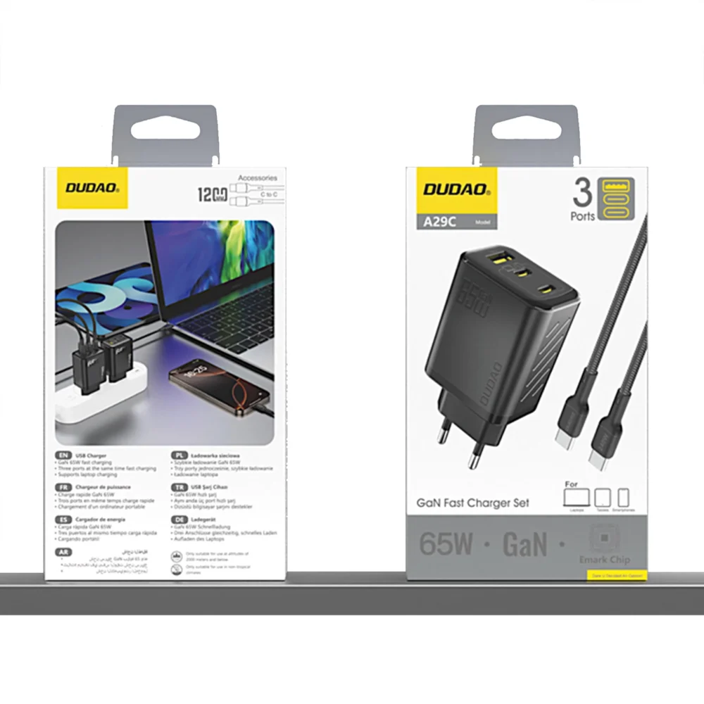 Dudao A29C Ładowarka Sieciowa 65W GaN Czarna + kabel USB-Cpol