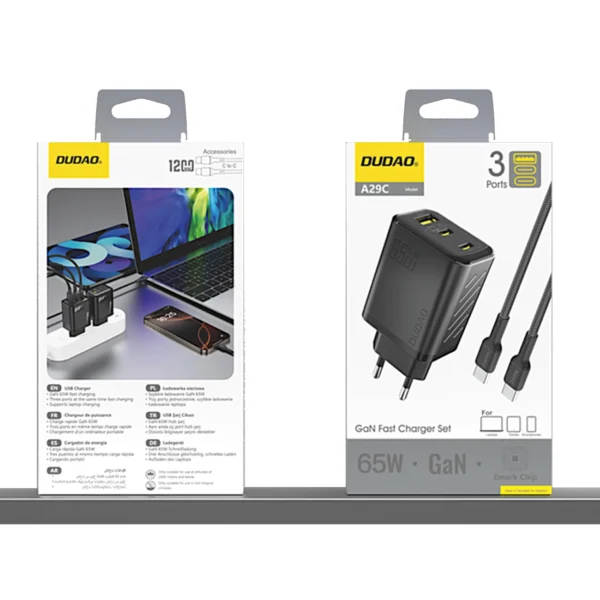 Dudao A29C Ładowarka Sieciowa 65W GaN Czarna + kabel USB-Cpol
