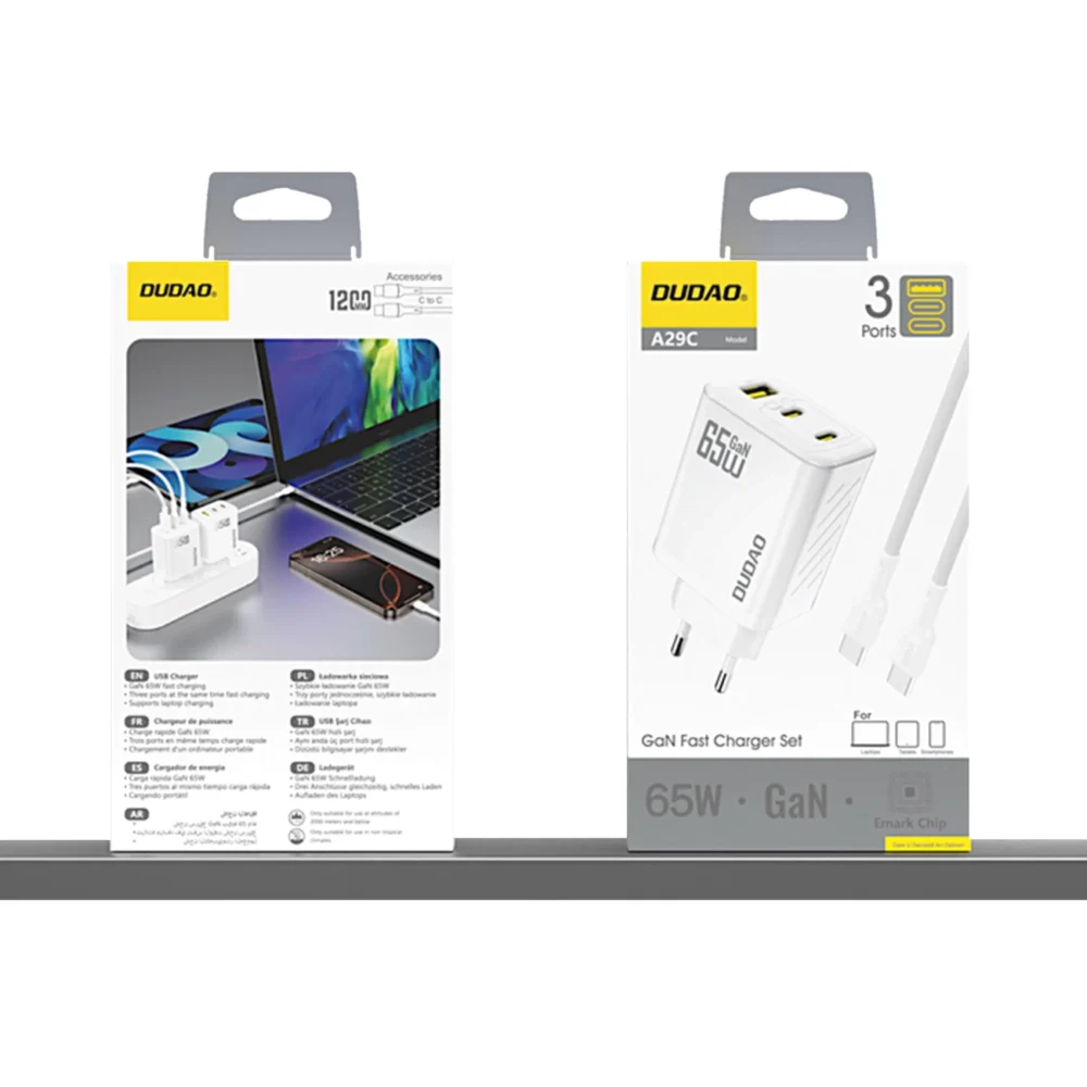 Dudao A29C Ładowarka Sieciowa 65W GaN Biała + kabel USB-Cpol