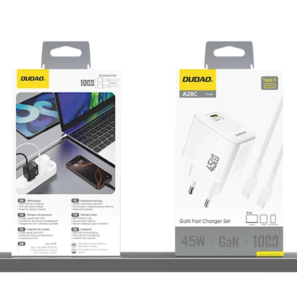 Dudao A28C Ładowarka Sieciowa 45W GaN Biała + kabel USB-Cpol