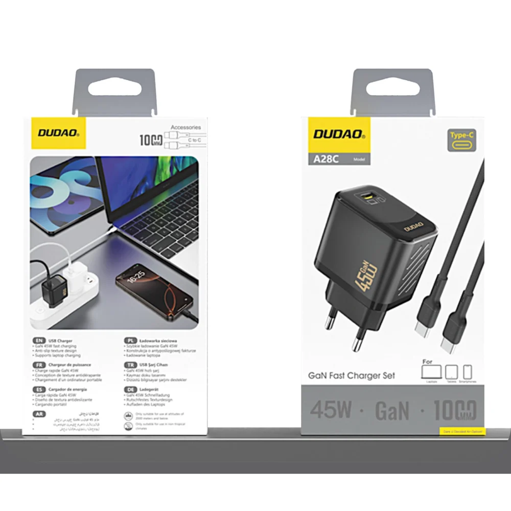 Dudao A28C Ładowarka Sieciowa 45W GaN Czarna + kabel USB-Cpol