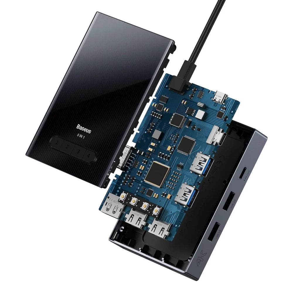 Baseus PioneerJoy 8-in-1 USB-C hub HDMI 4K@60Hz + HDMI 4K@30Hz + DisplayPort 8K@30Hz + VGA + 2 x USB-A 3.0 + 2 x USB-C - grayeng