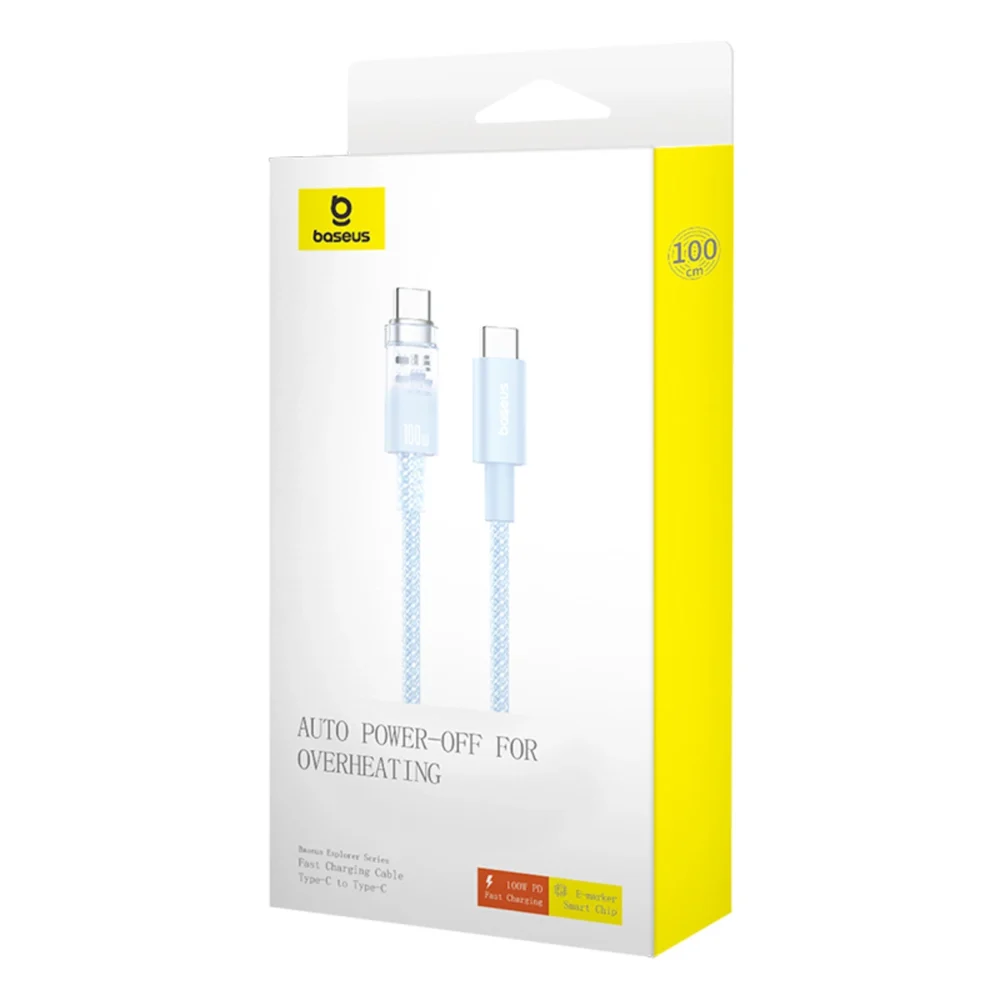 Baseus Explorer 100W USB-C - USB-C Cable with Intelligent Temperature Sensor 1m - Blueeng